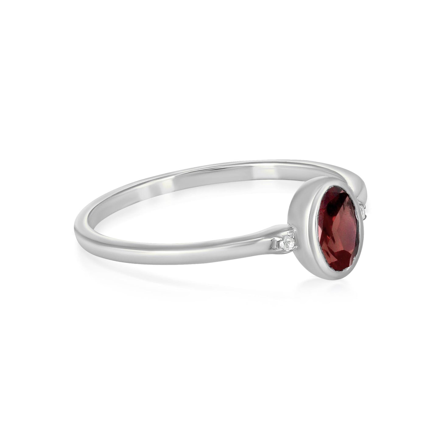 Kate Sterling Silver Garnet and White Topaz Stackable Oval Ring, Sizes 6 to 8