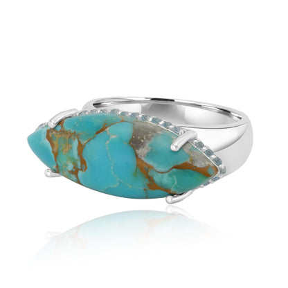 Sterling Silver Sonoran Turquoise and Swiss Blue Topaz Marquise Halo Ring, Sizes 5 to 10