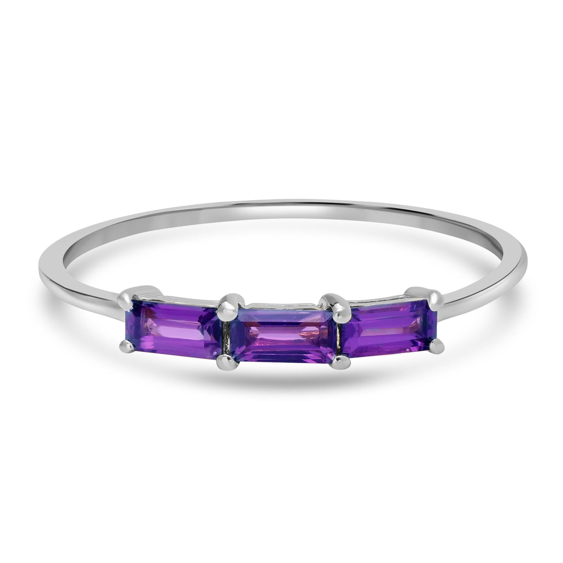 Heidi 14kt White Gold Amethyst Gemstone Stackable 3-Stone Baguette Ring