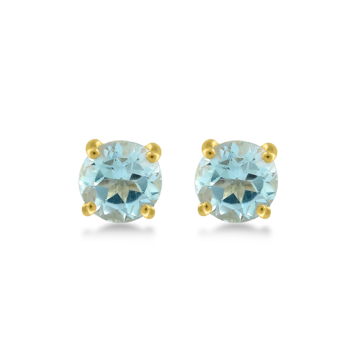 Gemistry Classic Womens or Girls 14K Yellow Gold Genuine Swiss Blue Topaz Round Shaped Stud Earring November Birthstone Jewelry Gift for Her Birthday| Wedding | Anniversary