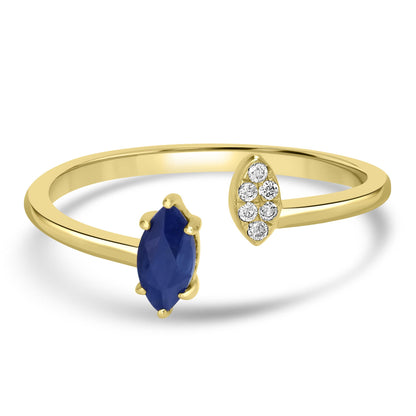 Clara 14k Gold Blue Sapphire Gemstone Bypass Stackable Ring