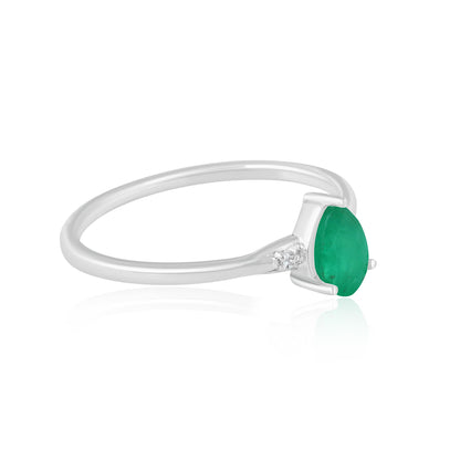 Dew Sterling Silver Emerald Stackable Pear Ring, Sizes 6 to 8