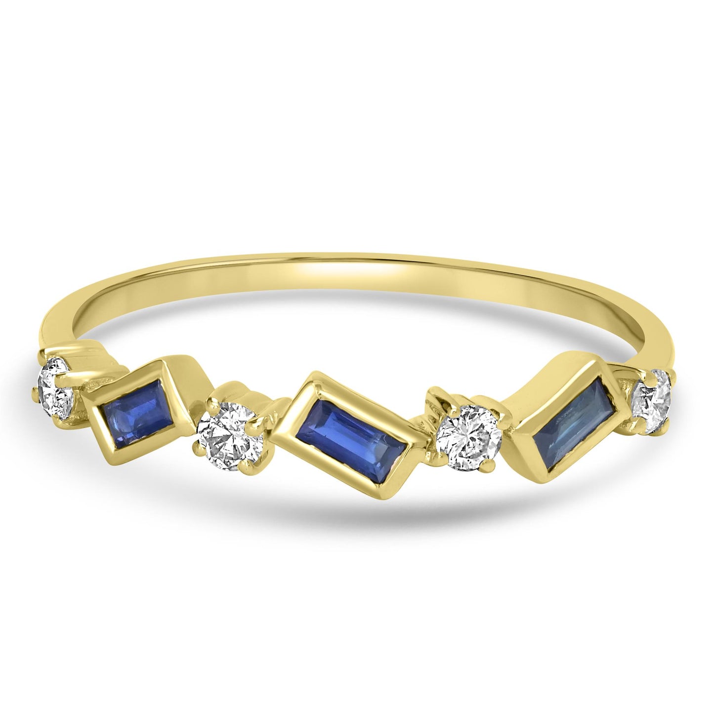 Brooke 14k Gold Blue Sapphire Gemstone Stackable 7-Stone Baguette & Round Ring