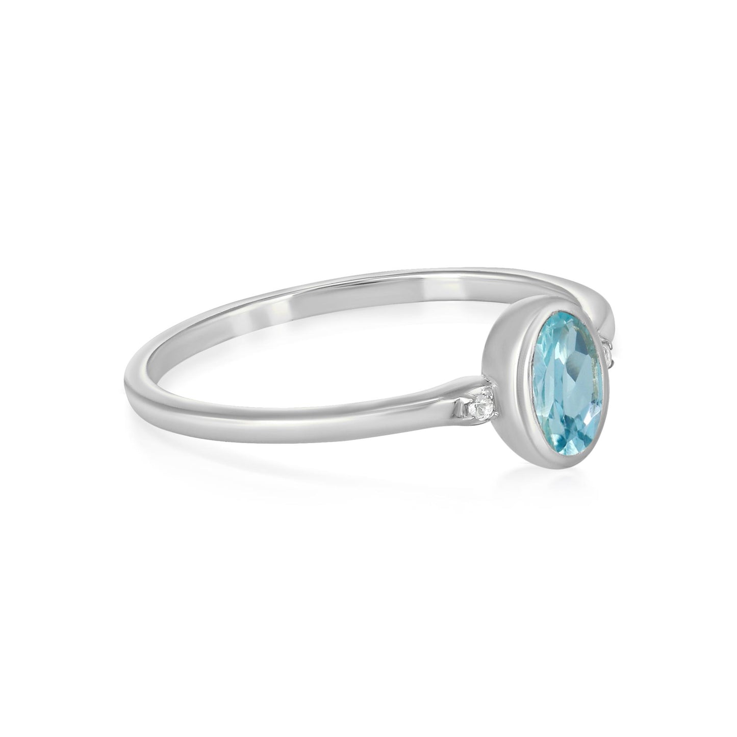 Kate Sterling Silver Sky Blue and White Topaz Stackable Oval Ring, Sizes 6 to 8