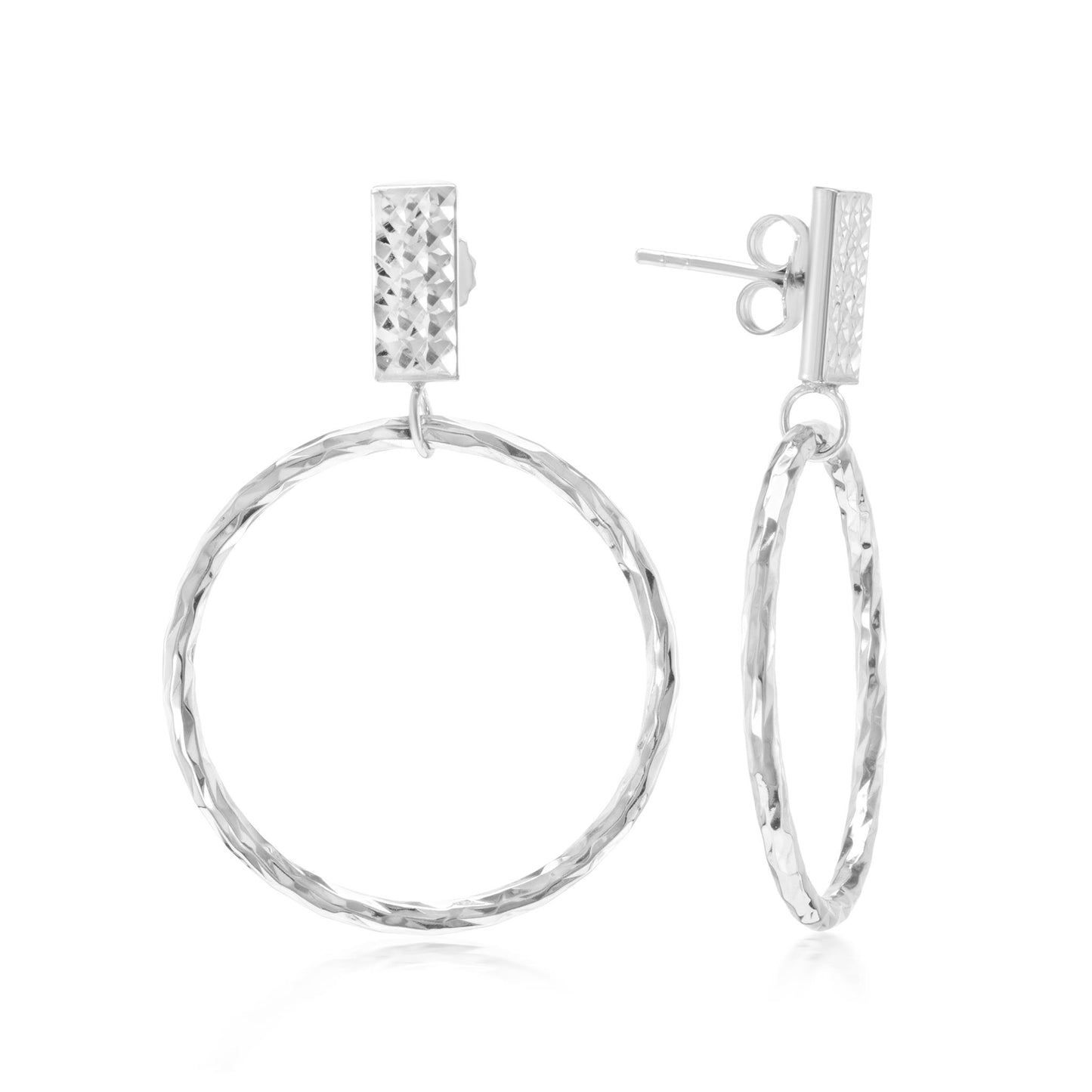 Judy Crowell Jewelry Sterling Silver Diamond Cut Circle Drop Hoop Earrings