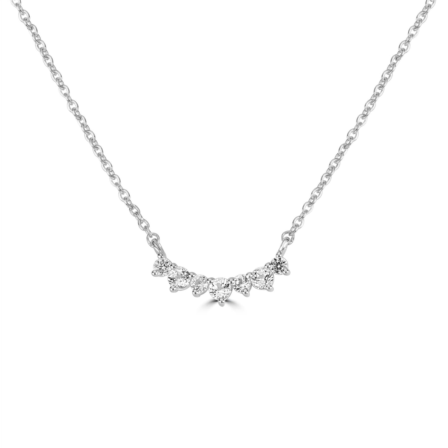 Gemistry Grace Round White Topaz Curved Bar Necklace with 18 Inch Cable Chain-1