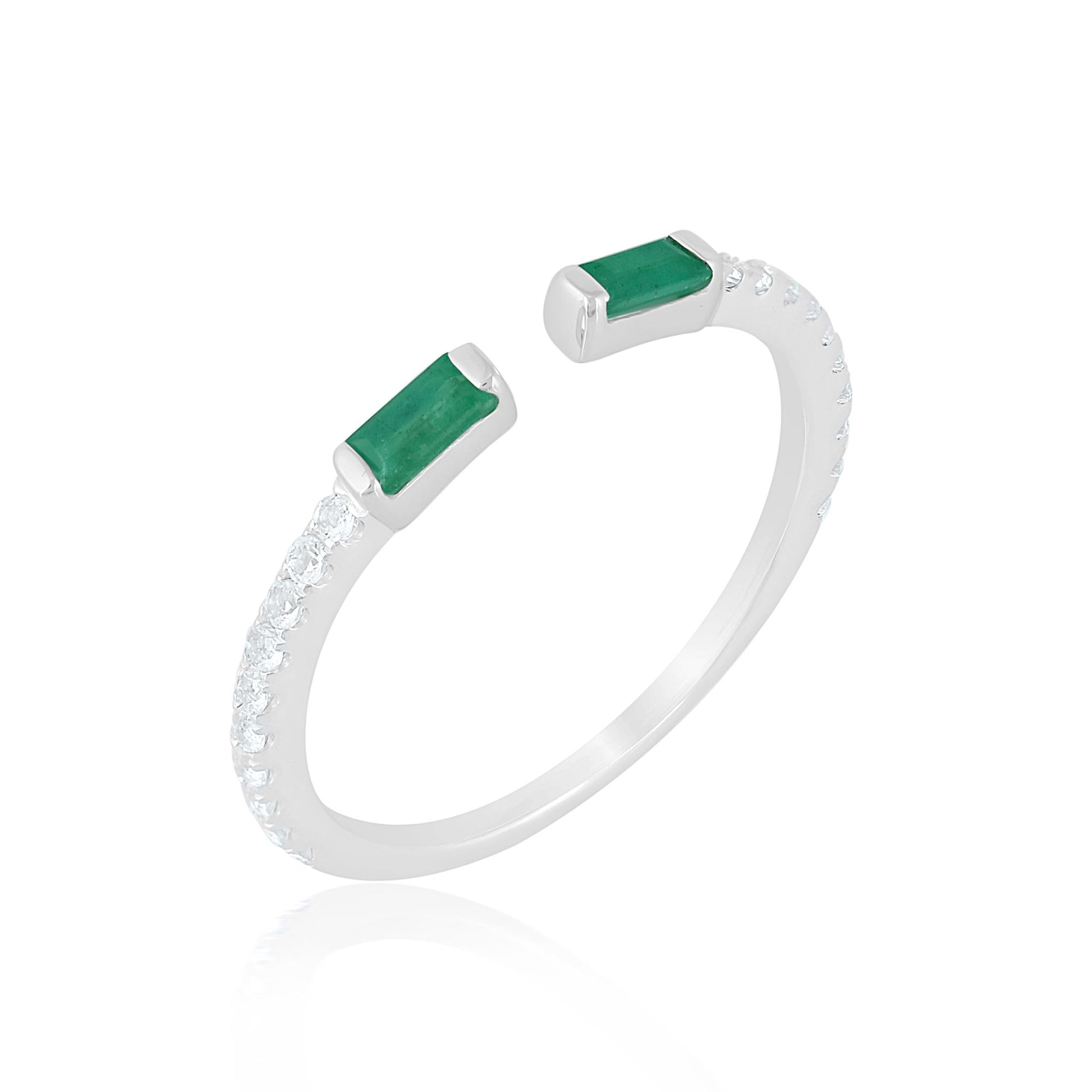 14K White Gold Emerald and White Topaz Cuff Ring