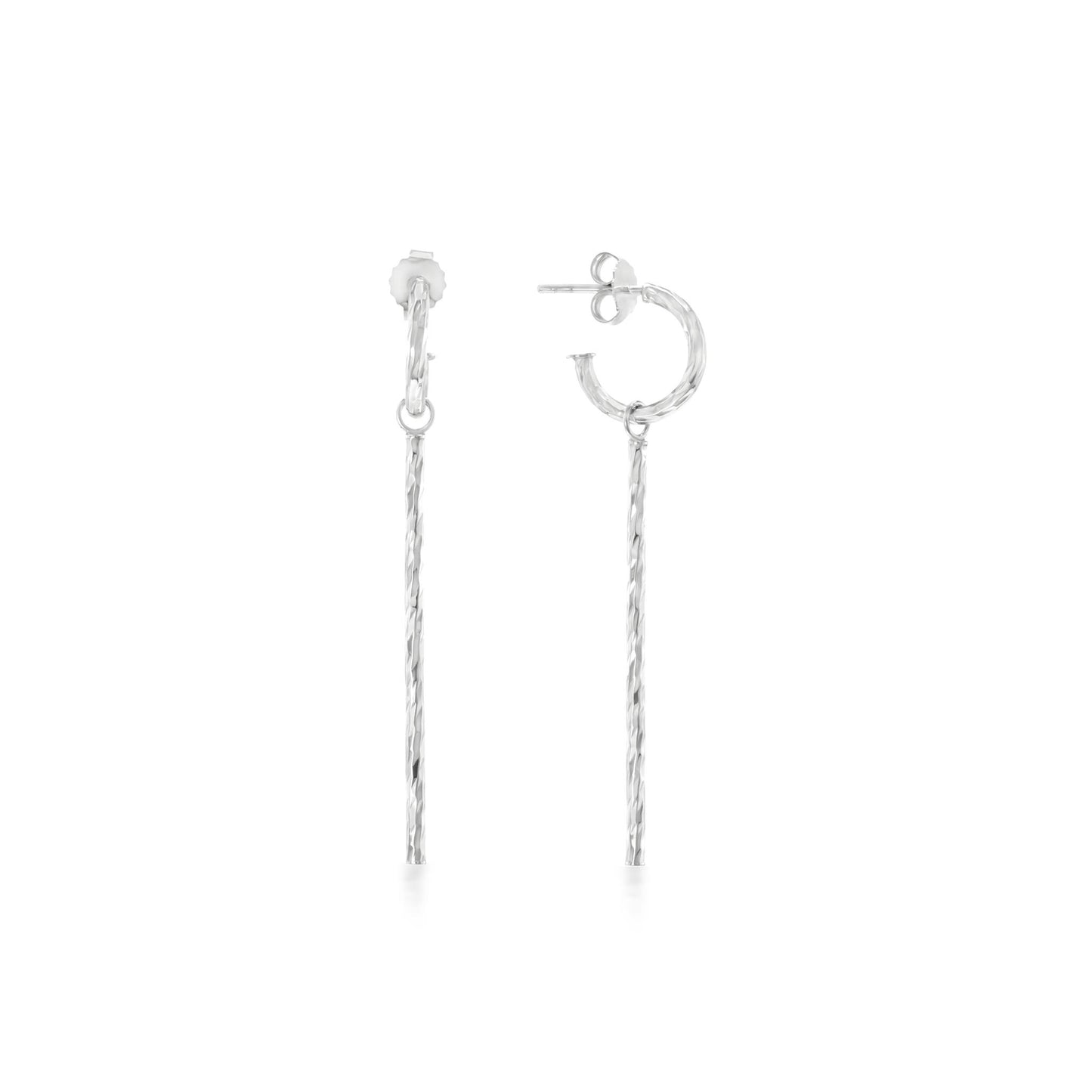 Judy Crowell Jewelry Sterling Silver Diamond Cut Hoop and Bar Drop Earrings