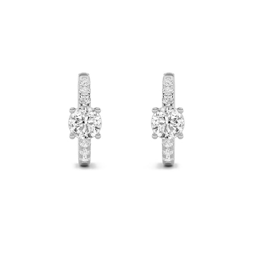 14K White Gold 1.5 CTTW Lab Grown Diamond Round Cut Hoop Earrings