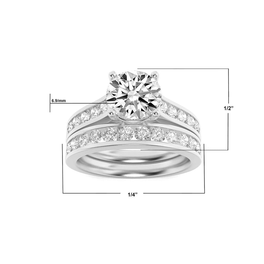 14K White Gold Lab Grown Diamond 2.0 CTTW Round Cut Center Stone Wedding Set