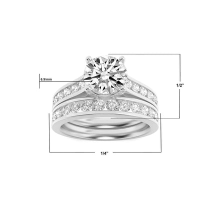 14K White Gold Lab Grown Diamond 2.0 CTTW Round Cut Center Stone Wedding Set