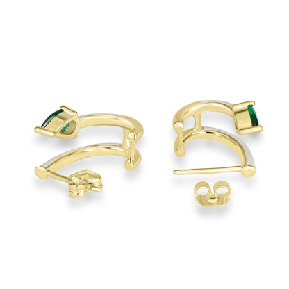 Bob Mackie Jewelry 14K Gold Over Brass Green Pear-Shaped Cubic Zirconia Double Row White Enamel Hoop Earrings