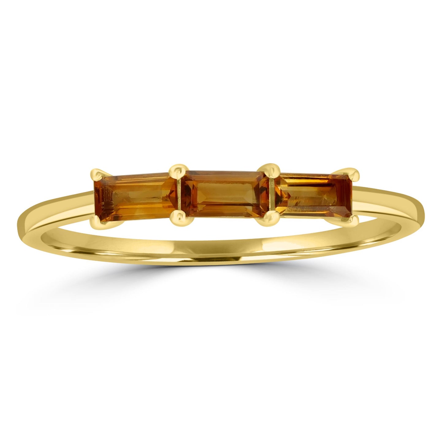 Heidi 14k Gold over Sterling Silver Citrine Gemstone Stackable 3-Stone Baguette Ring