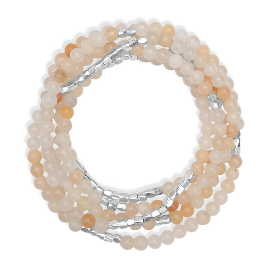 Silver-Plated Brass Pink Aventurine Gemstone Beaded Wrap Bracelet or Necklace, 35 Inches