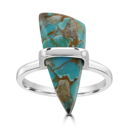 GG Collection Sterling Silver Sonoran Turquoise Gemstone Wrapped Triangular Ring, Sizes 5 to 9