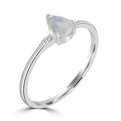 Dew Sterling Silver Moonstone Stackable Pear Ring, Sizes 6 to 8