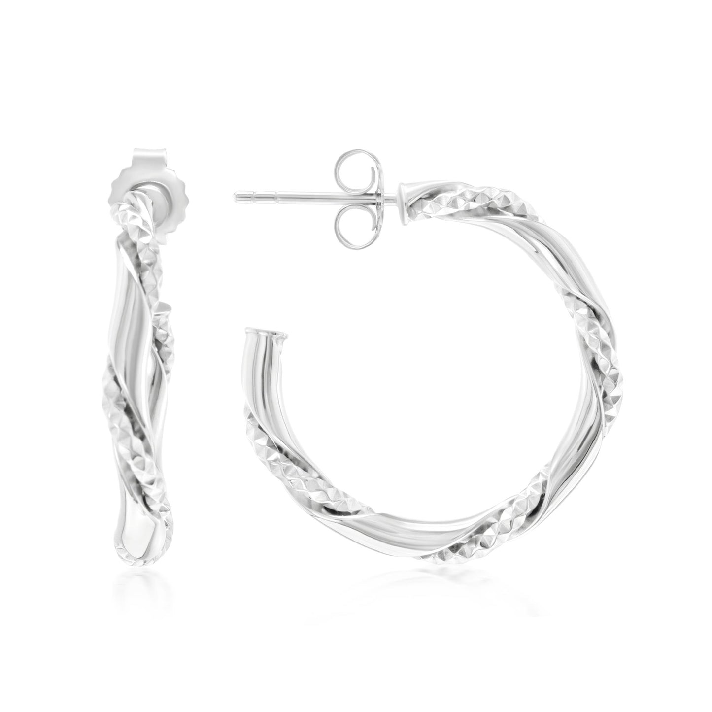 Judy Crowell Jewelry Sterling Silver Classic Etched Twist Hoop Earrings