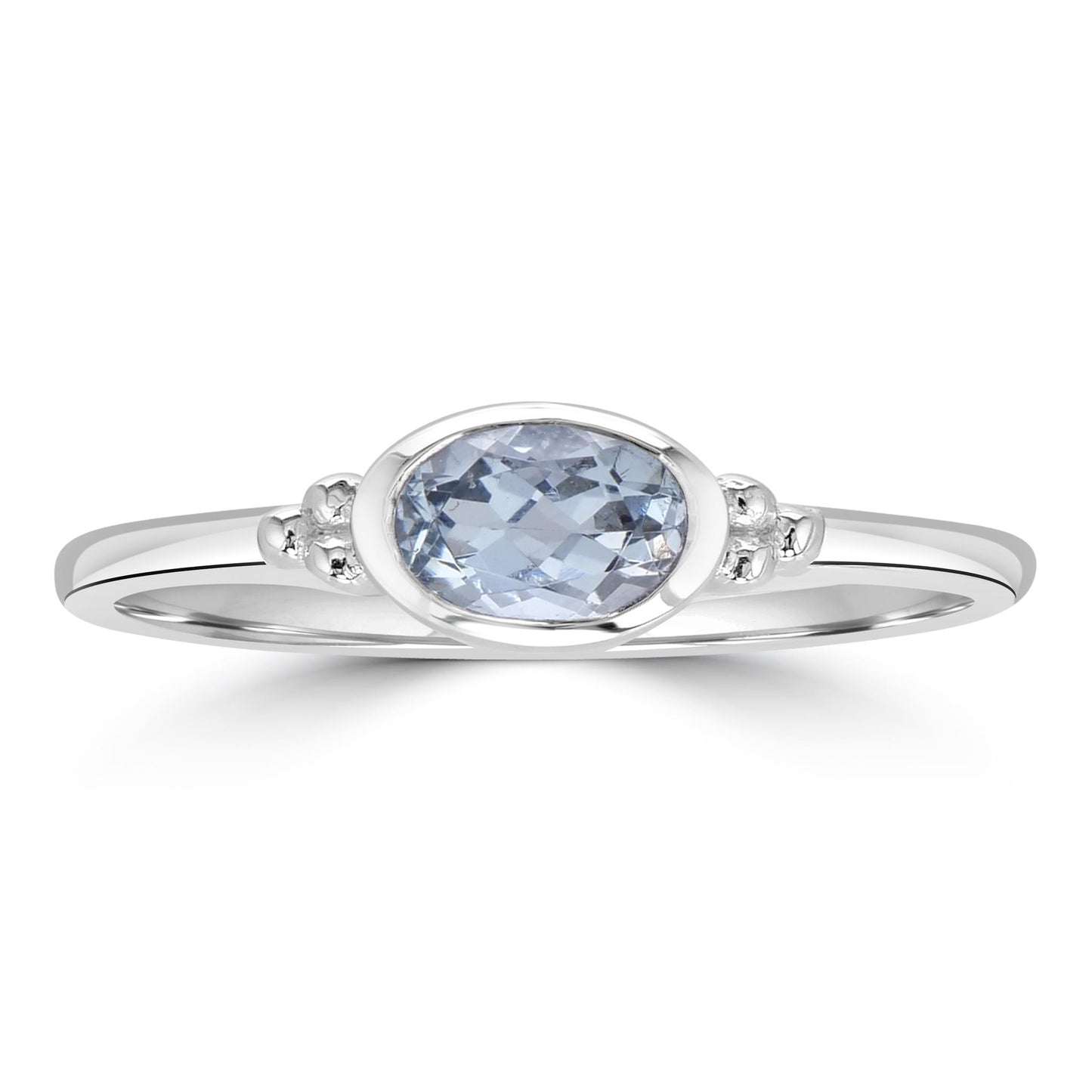 East-West Sterling Silver Blue Topaz Stackable Solitaire Bezel Ring, Sizes 6 to 8