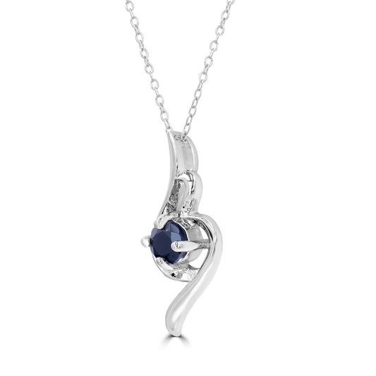 Sterling Silver Black Onyx Gemstone Pendant Cable Necklace, 18 Inches
