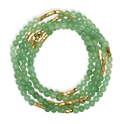 14K Gold Over Brass Green Aventurine Gemstone Beaded Wrap Bracelet or Necklace, 35 Inches