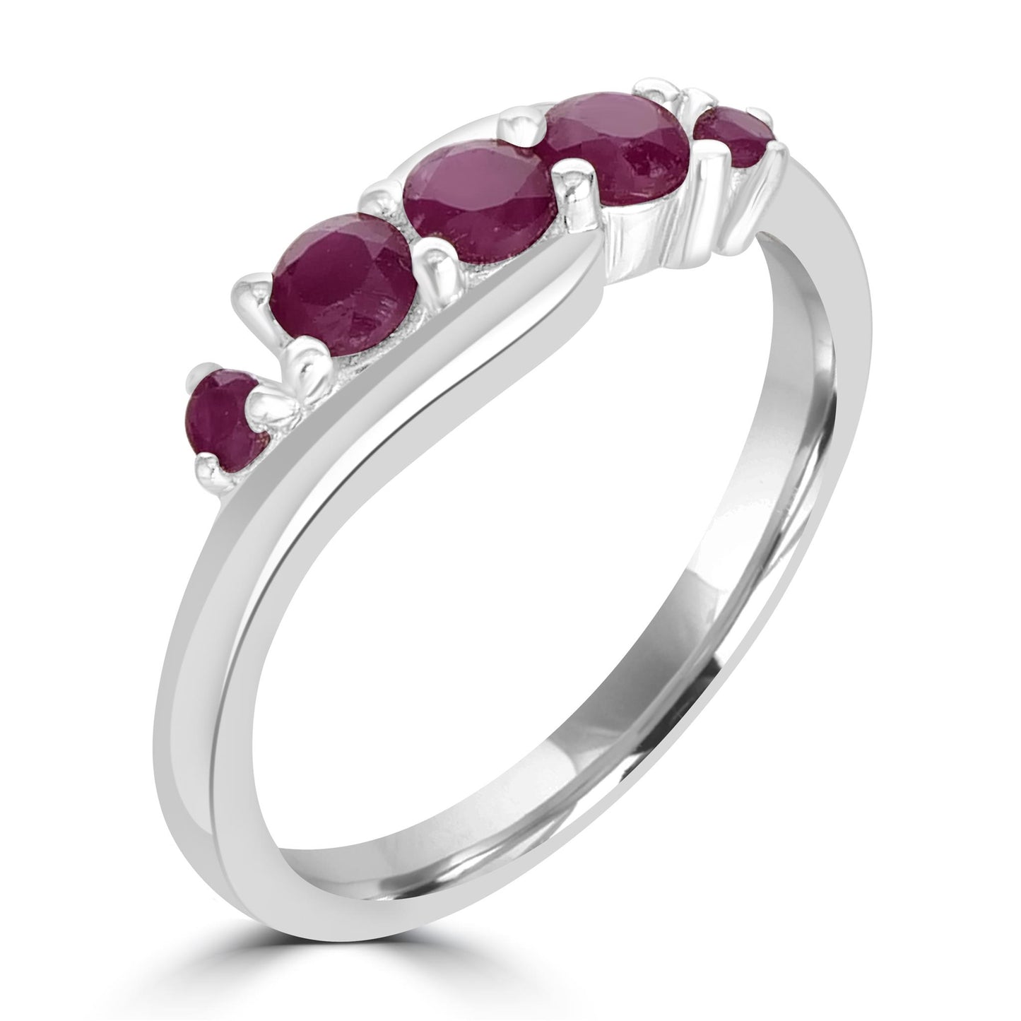 Angela Sterling Silver Ruby 5-Stone Wave Ring, Sizes 6 to 8