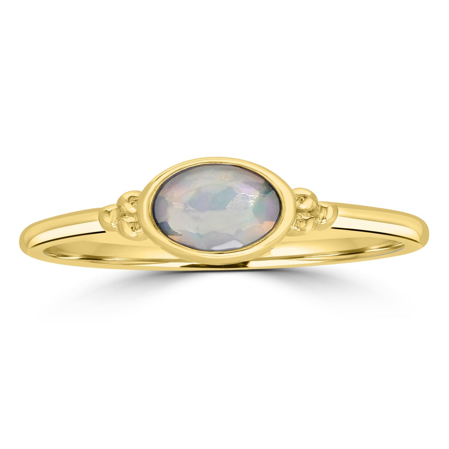 East-West 14K Gold Over Sterling Silver Opal Stackable Solitaire Bezel Ring, Sizes 6 to 8