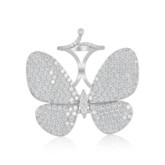 Judy Crowell Jewelry Sterling Silver Cubic Zirconia Butterfly Cocktail Ring, Sizes 6 to 9