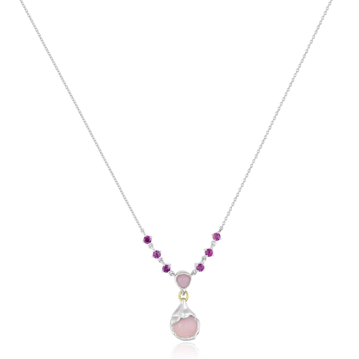 GEMISTRY Women Sterling Silver Pink Opal and Rhodolite Gemstone Drop Necklace | Birthstone Jewelry Gift for Her Birthday | Wedding | Anniversary