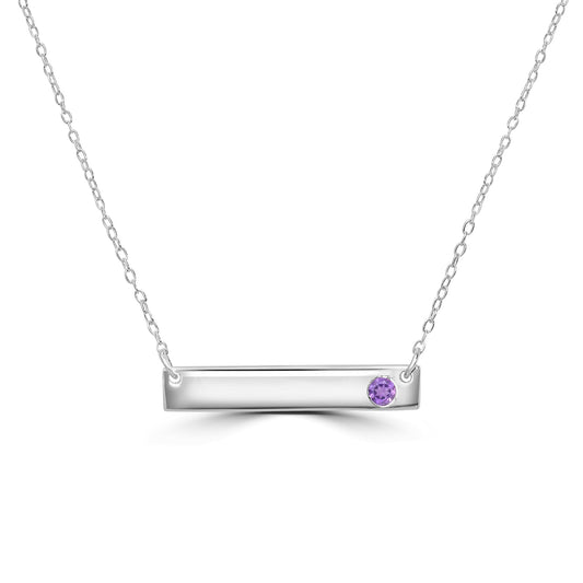 Gemistry 925 Sterling Silver Bar Necklace with Genuine Amethyst Stone For Women & Girls With 16 + 4 Inch Extender Cable Chain Birthstone Jewelry Gift For Her Birthday|Wedding|Anniversary