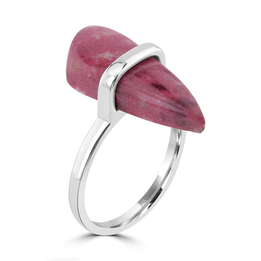 GG Collection Sterling Silver Thulite Gemstone Wrapped Triangular Ring, Sizes 5 to 9