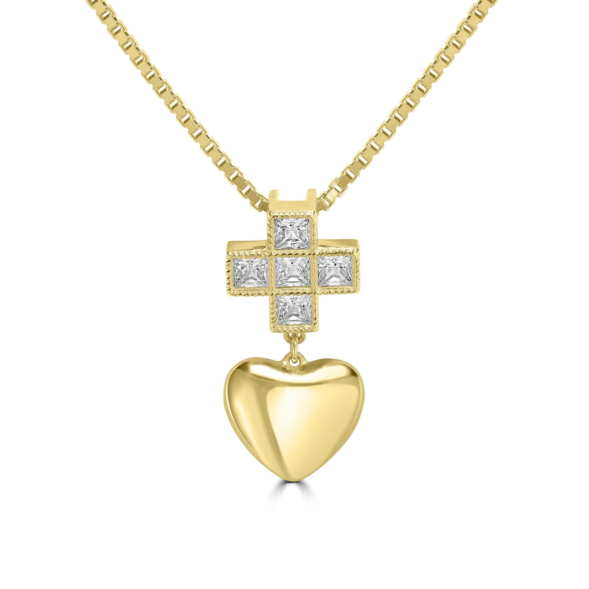 Kathy Levine 14K Gold-Plated Sterling Silver Cubic Zirconia Cross and Heart Pendant Necklace