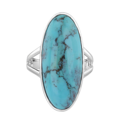 GG Collection Sterling Silver Kingman Turquoise Oval Ring, Sizes 5 to 8