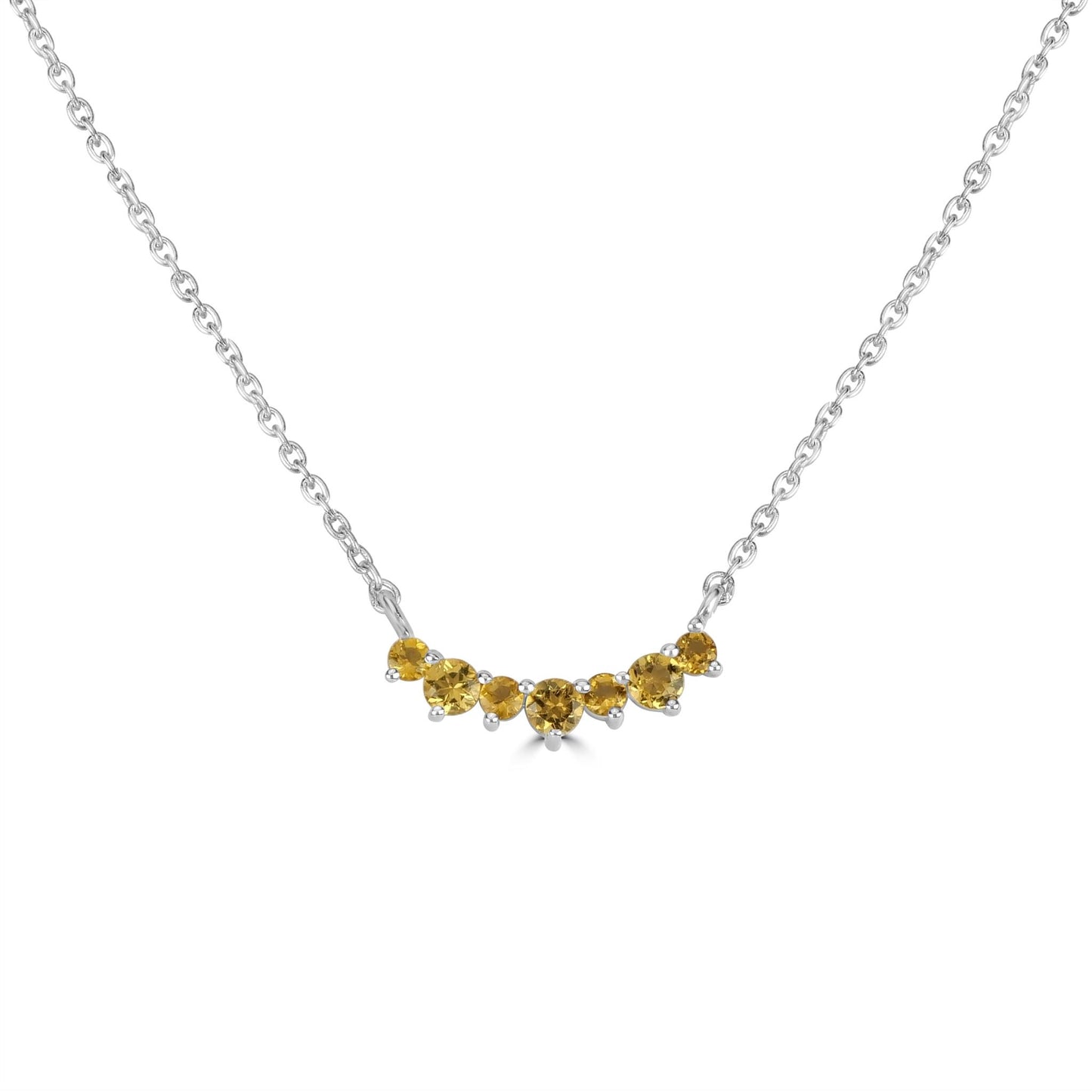 Gemistry Grace Round Citrine Curved Bar Necklace with 18 Inch Cable Chain