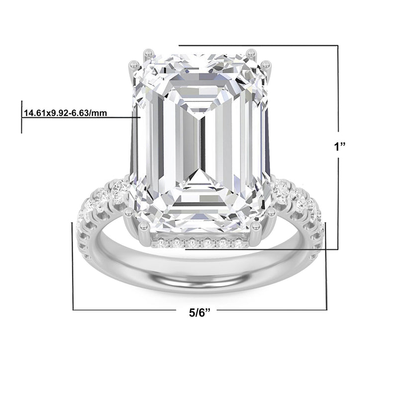 14K White Gold Lab Grown Diamond 10.2 CTTW Emerald Cut Ring, Sizes 5 to 10 New