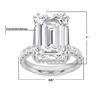 14K White Gold Lab Grown Diamond 10.2 CTTW Emerald Cut Ring, Sizes 5 to 10 New