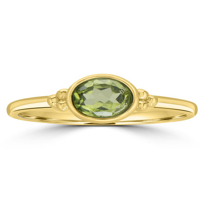 East-West 14k Gold over Sterling Silver Peridot Gemstone Stackable Solitaire Bezel Ring