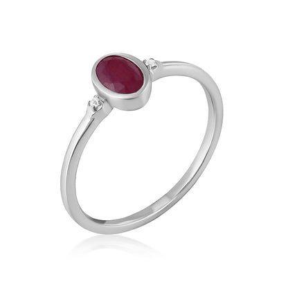 14K White Gold Oval Ruby and White Topaz Accent Midi Ring