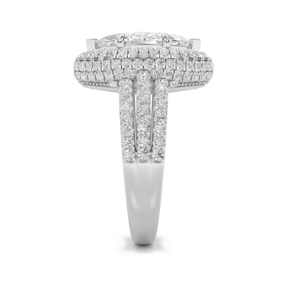 14K White Gold Lab Grown Diamond 3.0 CTTW Marquise Cut Halo Ring