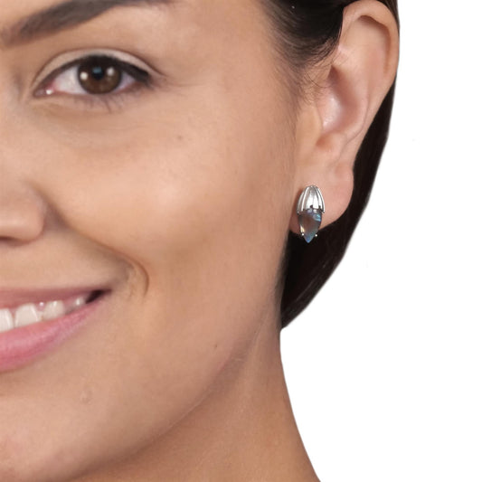 Sterling Silver Pear Labradorite Gemstone Ribbed Stud Earrings