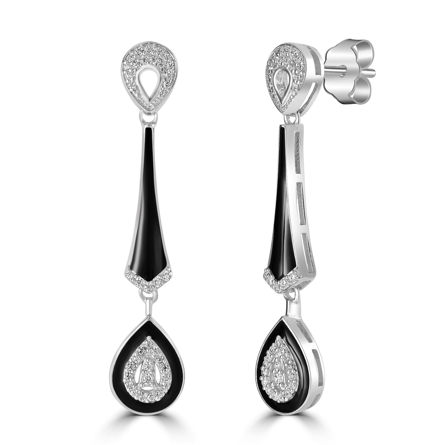 Gemistry Judy Crowell Jewelry Sterling Silver Black Enamel Cubic Zirconia Drop Earrings