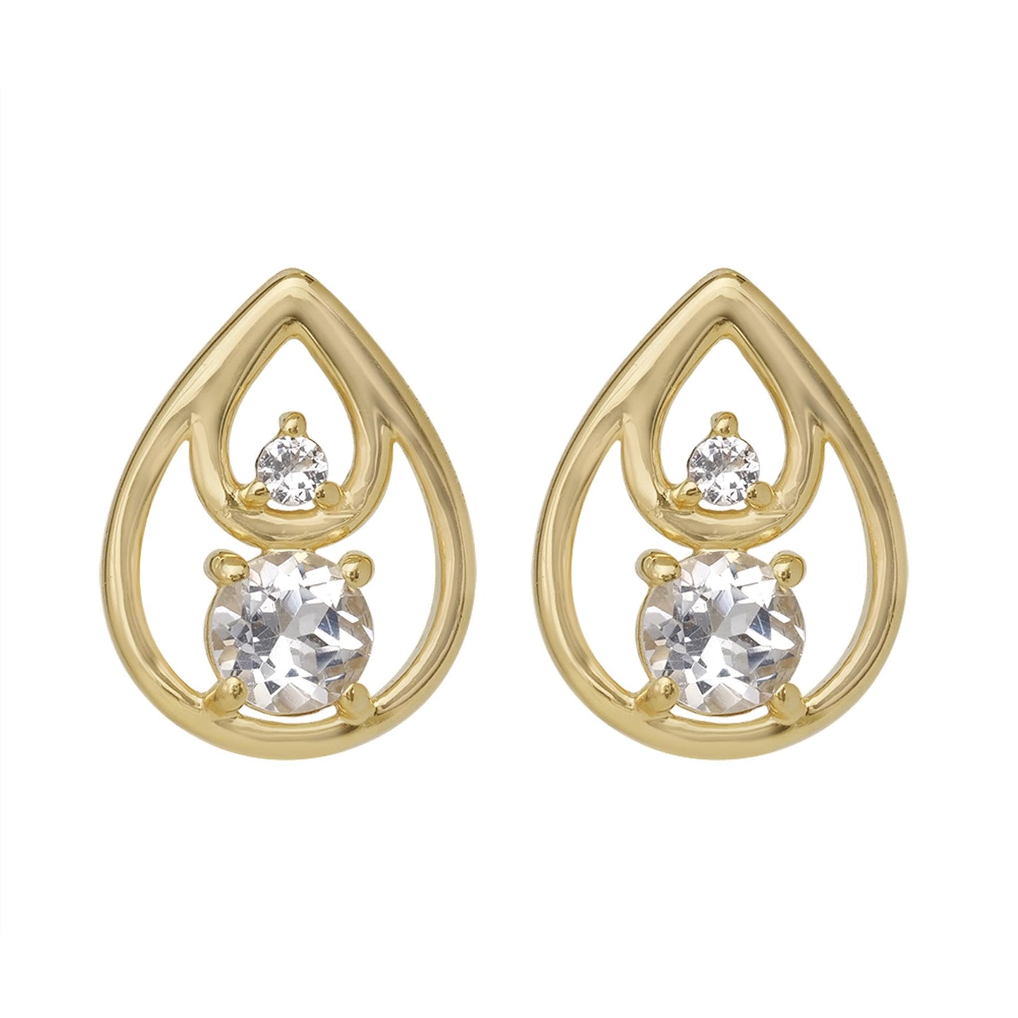 Gemistry 14K Gold Over 925 Sterling Silver Round White Topaz Stud Earrings