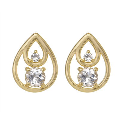 Gemistry 14K Gold Over 925 Sterling Silver Round White Topaz Stud Earrings