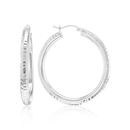 Judy Crowell Jewelry Sterling Silver Diamond Cut Hoop Earrings