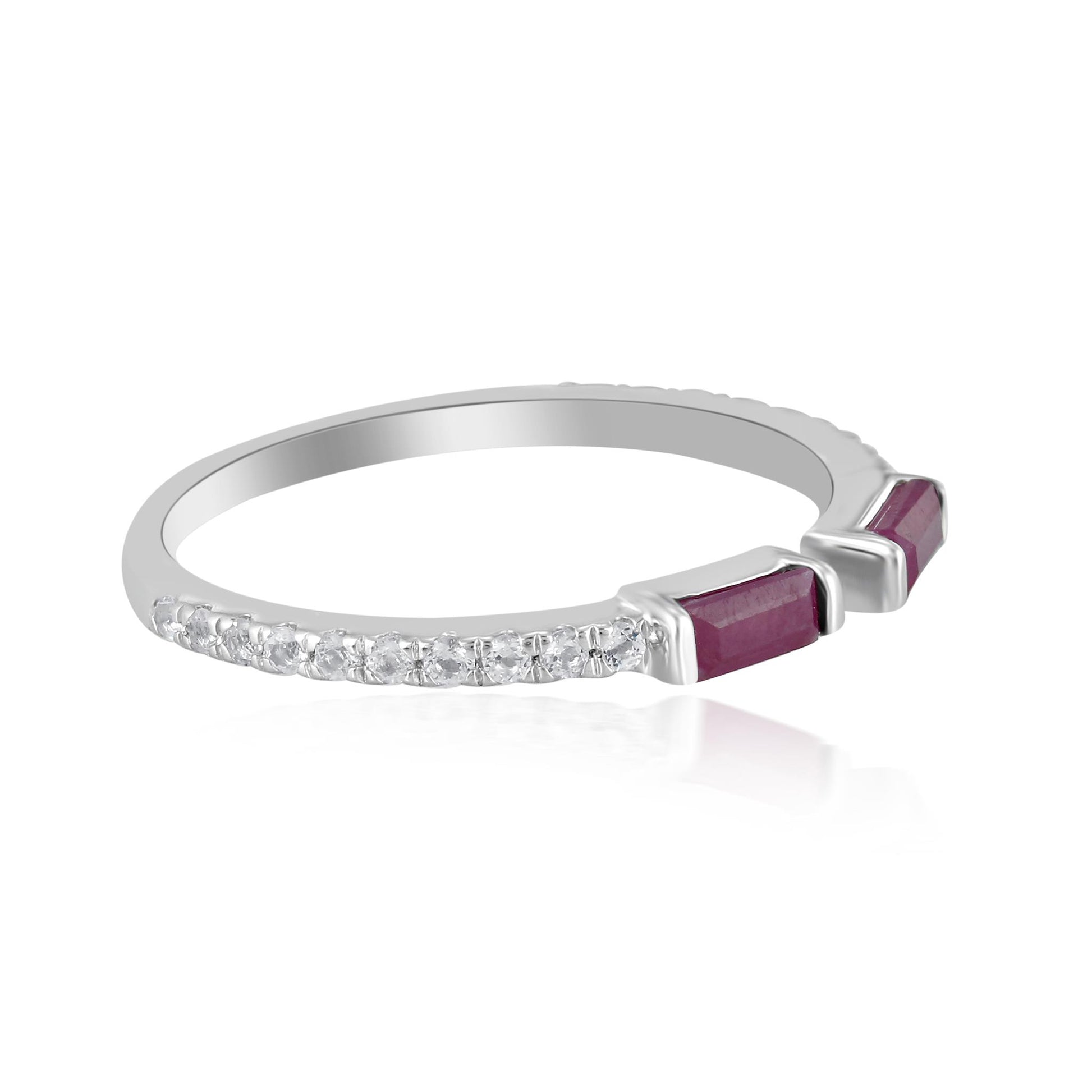 14K White Gold Ruby and White Topaz Cuff Ring