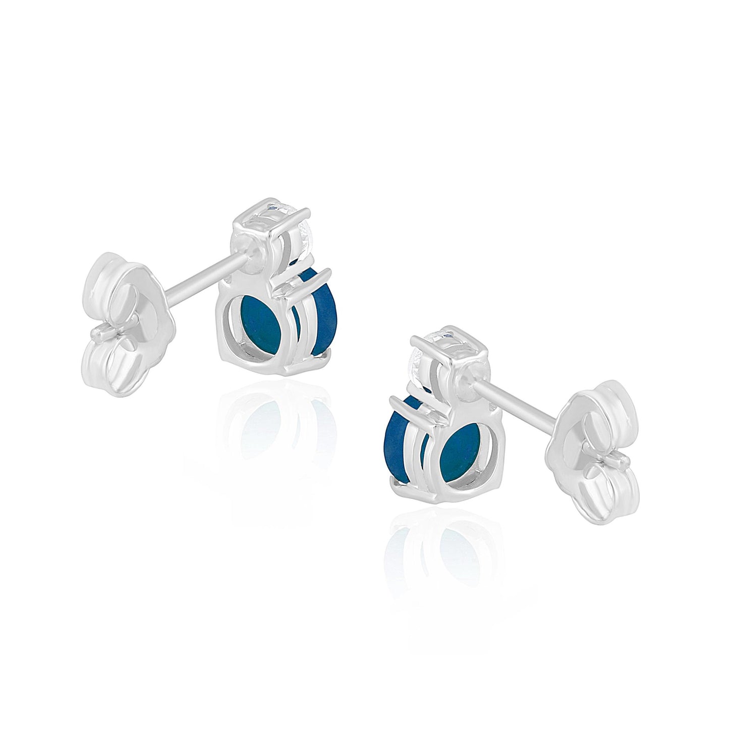 14K White Gold Round Sapphire and White Topaz Stud Earrings