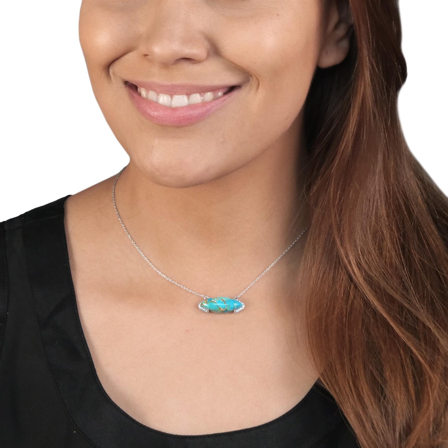 GEMISTRY Women & Girls Sterling Silvr Bold Marquise Sonoran Turquoise Bar Pendant Necklace | Birthstone Jewelry Gift for Her Birthday | Wedding | Anniversary