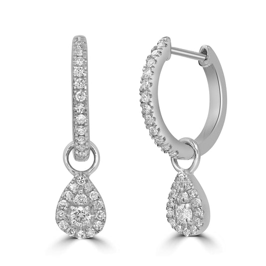 Gemistry Womens or Girls 14K White Gold, Round White Diamond Dangle Earring April Birthstone Month, Gift For Her (GH Color, SI1 Clarity)