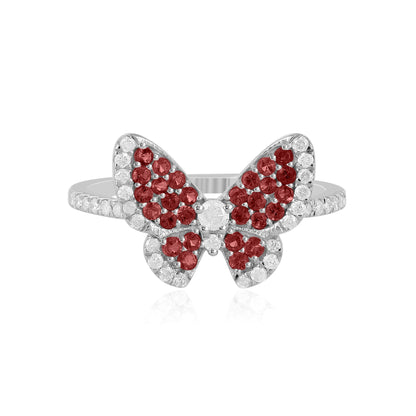 14K White Gold Ruby and White Topaz Butterfly Ring