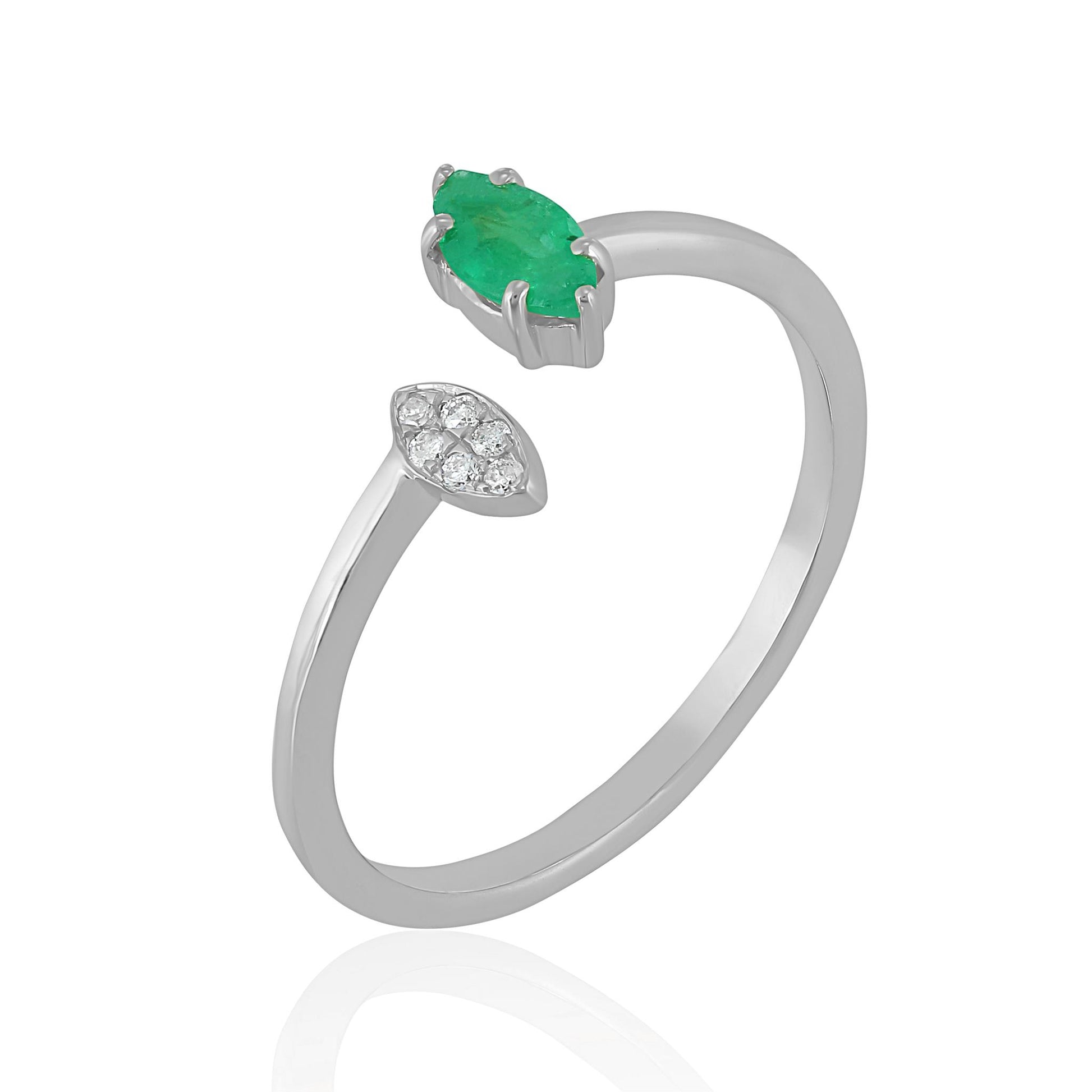 14K White Gold Marquise Emerald and White Topaz Cuff Ring