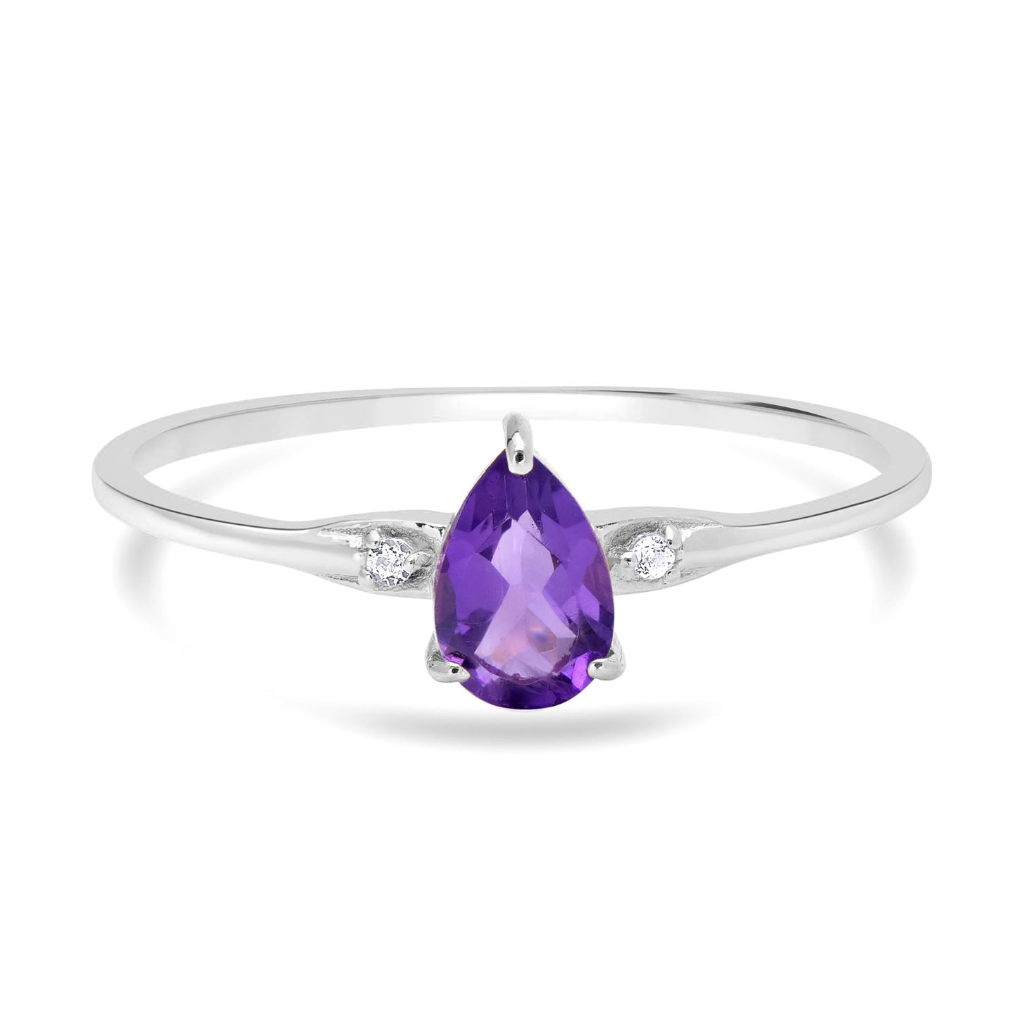 Dew 14k Gold Amethyst Gemstone Stackable Pear Ring